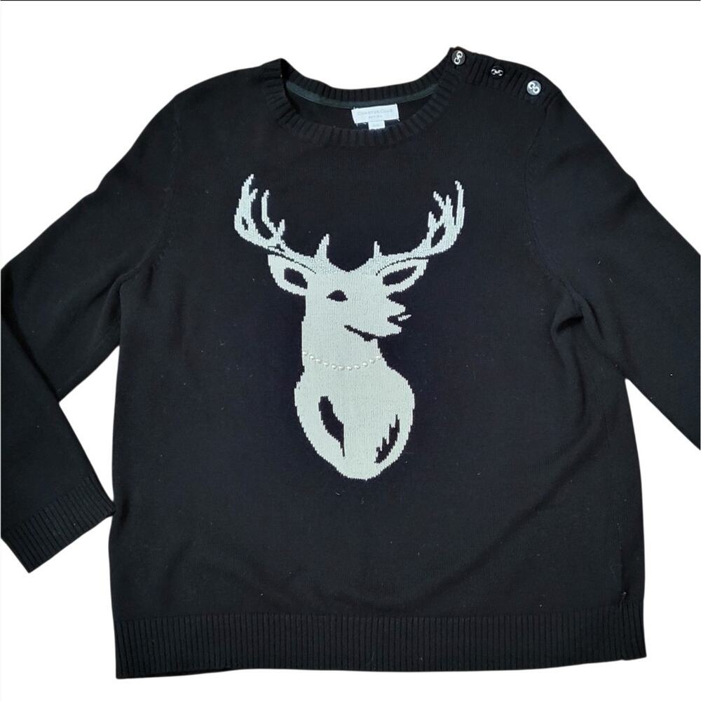 Charter Club Petite Reindeer Pearl Crewneck Preppy Holiday Sweater Size P/XL